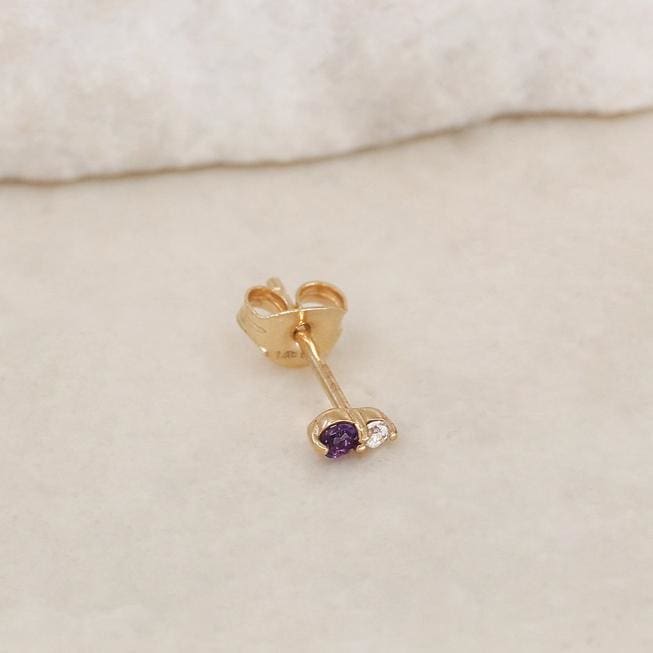 14k Gold Birthstone Single Earring February - Jewellery