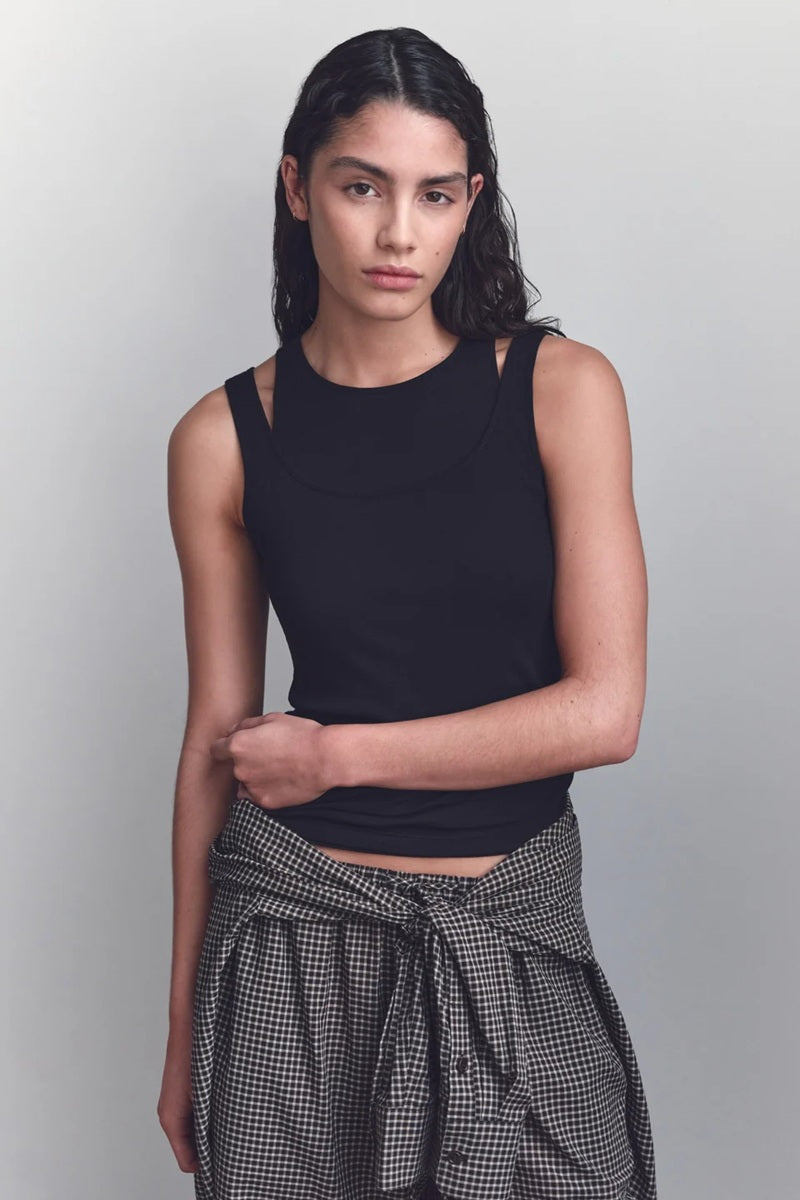 Mika Jersey Layered Tank | Black