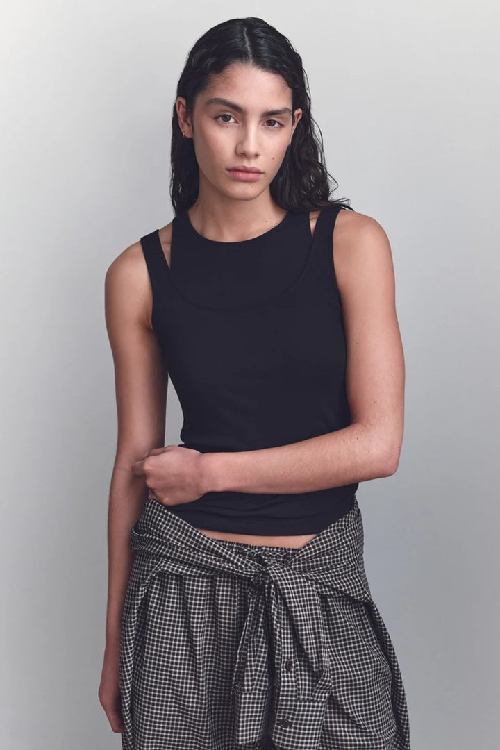 Mika Jersey Layered Tank | Black