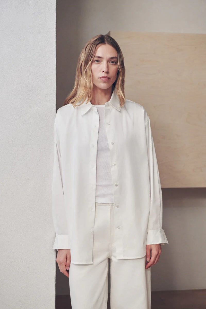 Micha Poplin Long Sleeve Shirt | White