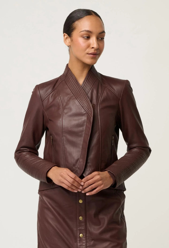 Acer Leather Shawl Collar Detail Jacket | Oxblood