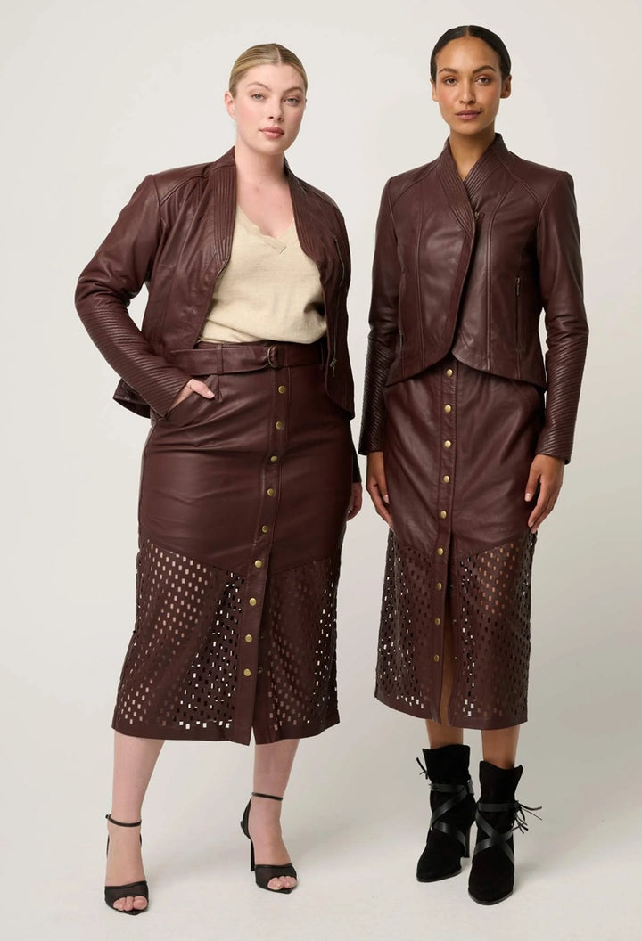 Acer Leather Shawl Collar Detail Jacket | Oxblood