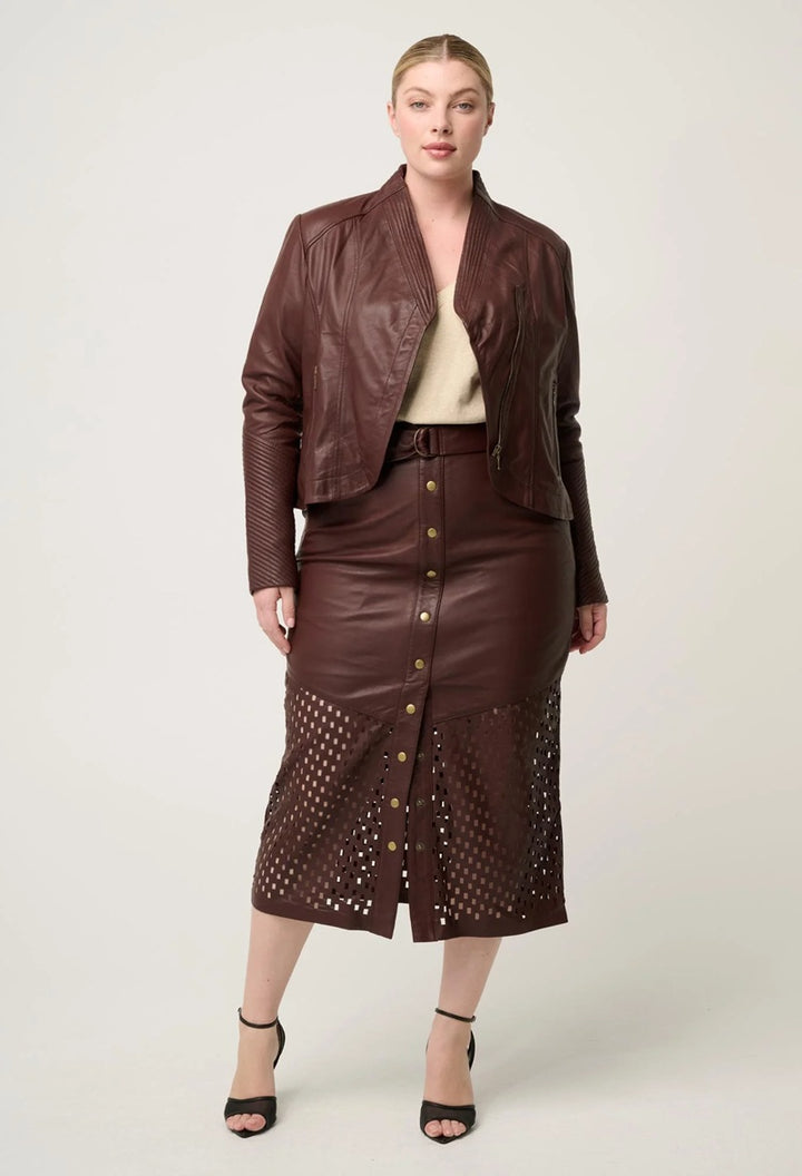 Acer Leather Shawl Collar Detail Jacket | Oxblood