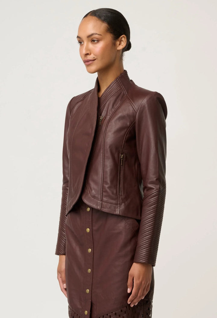 Acer Leather Shawl Collar Detail Jacket | Oxblood