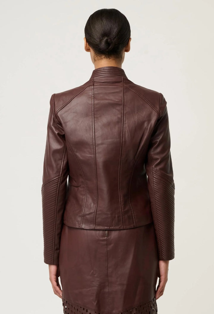 Acer Leather Shawl Collar Detail Jacket | Oxblood
