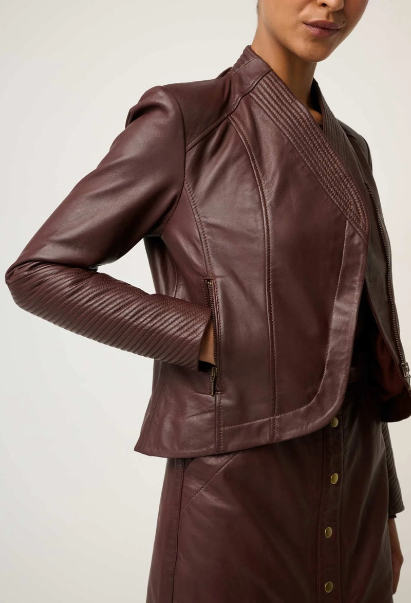 Acer Leather Shawl Collar Detail Jacket | Oxblood