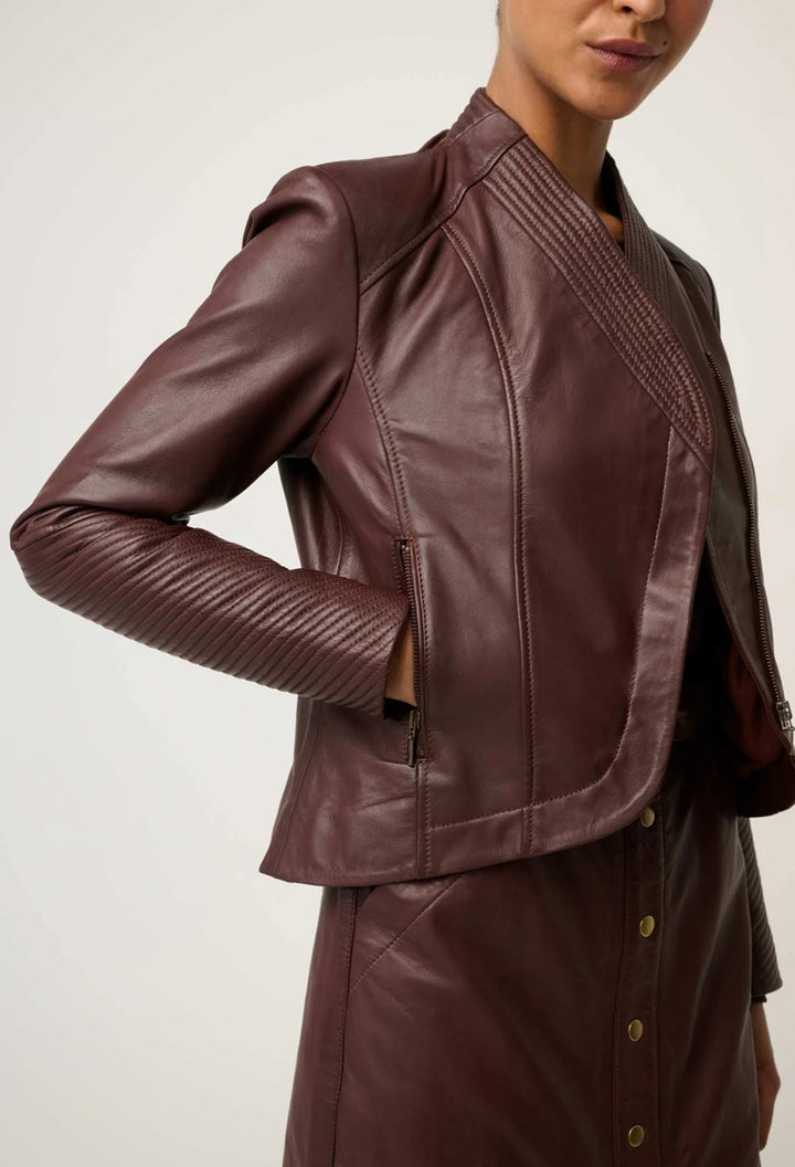 Acer Leather Shawl Collar Detail Jacket | Oxblood
