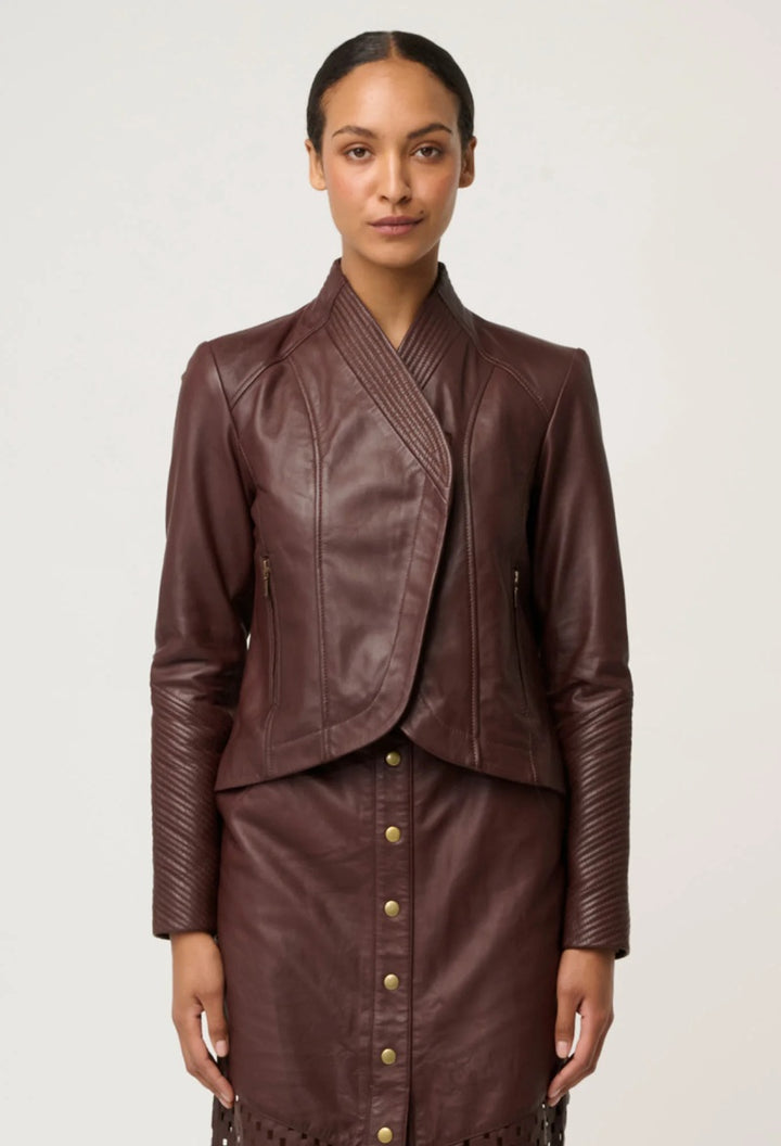 Acer Leather Shawl Collar Detail Jacket | Oxblood
