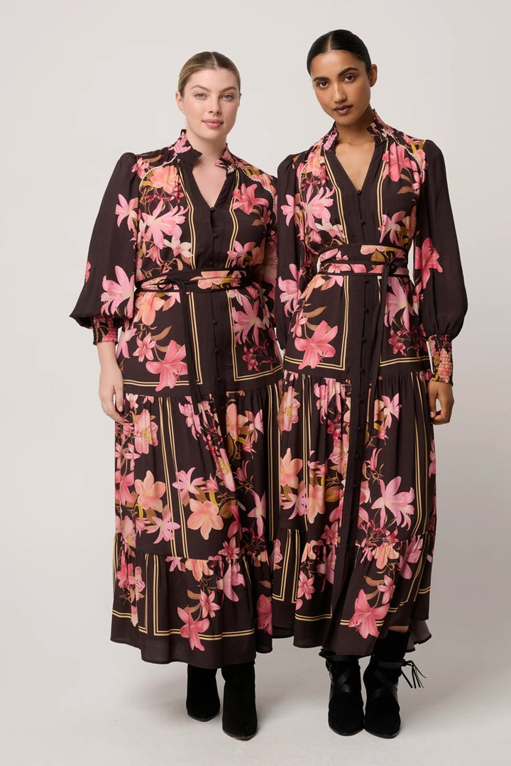 Adine Viscose Blend Printed Maxi Dress | Obsidian Bloom