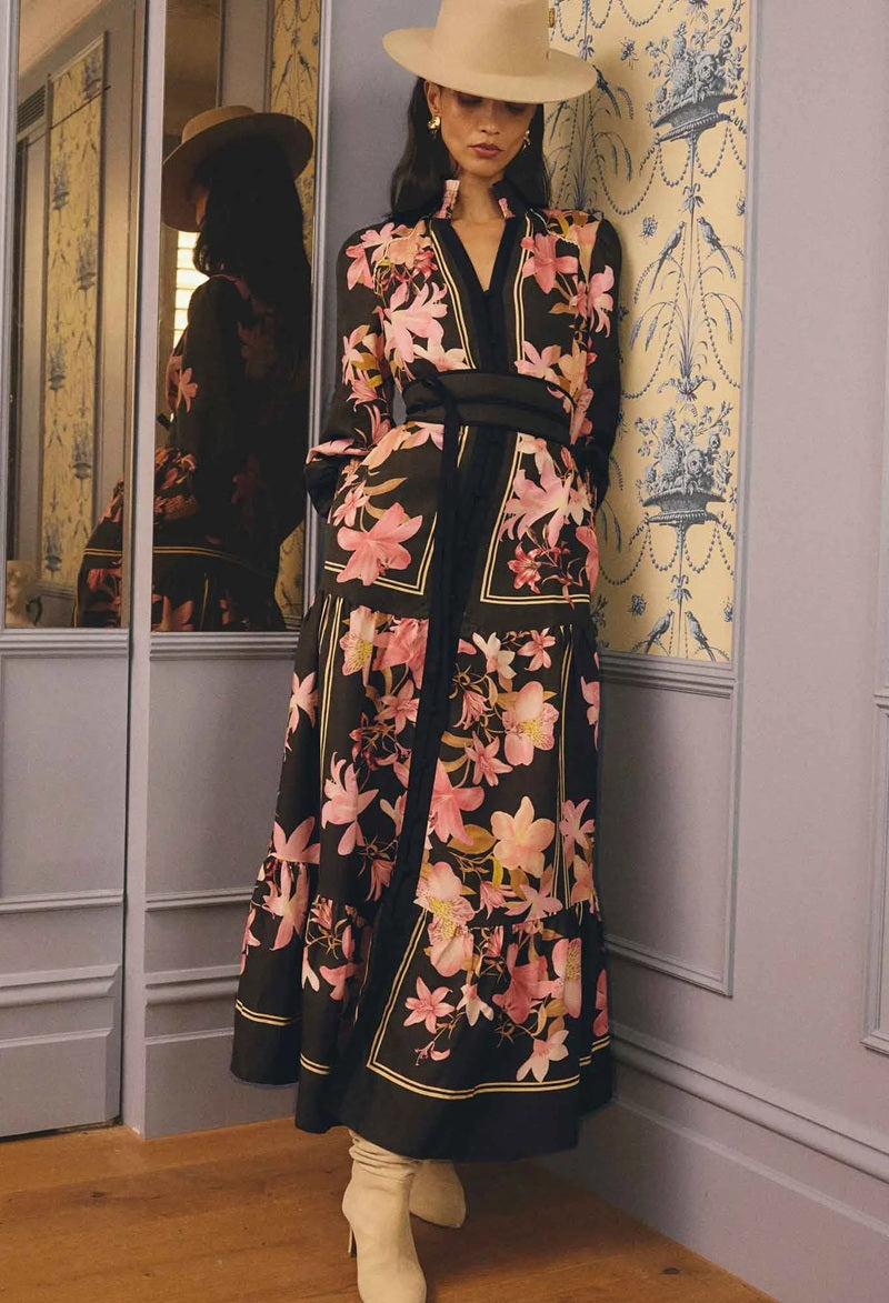 Adine Viscose Blend Printed Maxi Dress | Obsidian Bloom