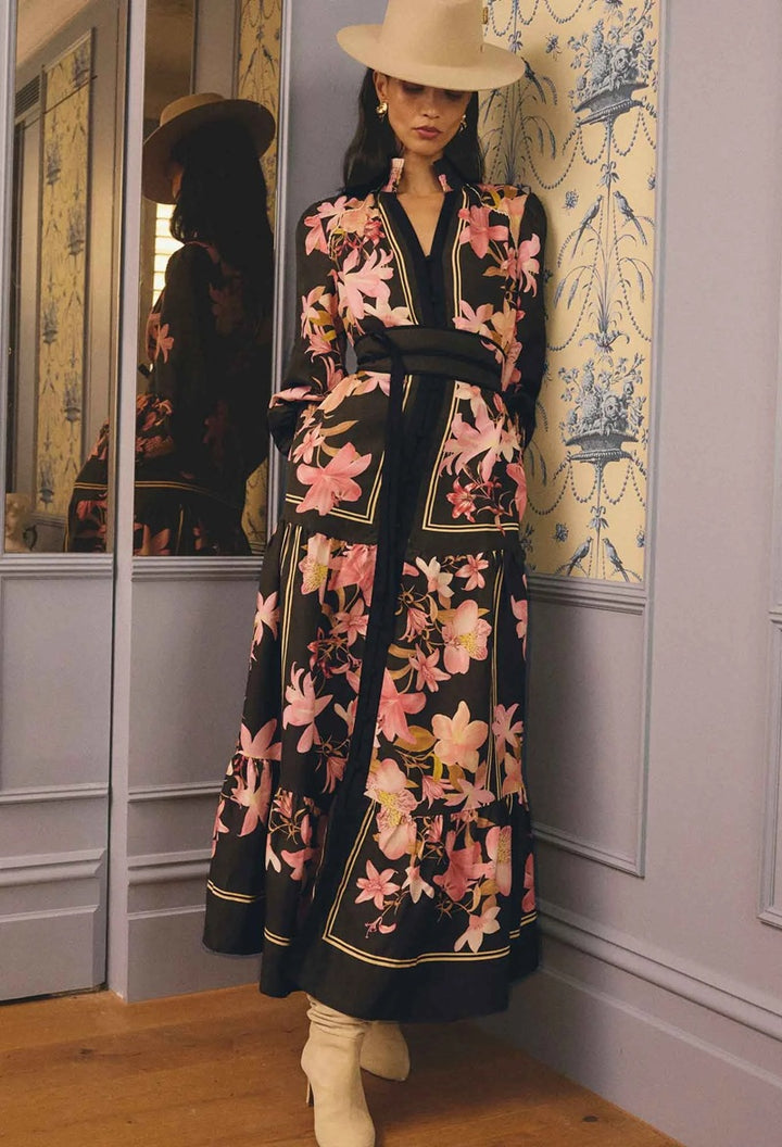 Adine Viscose Blend Printed Maxi Dress | Obsidian Bloom