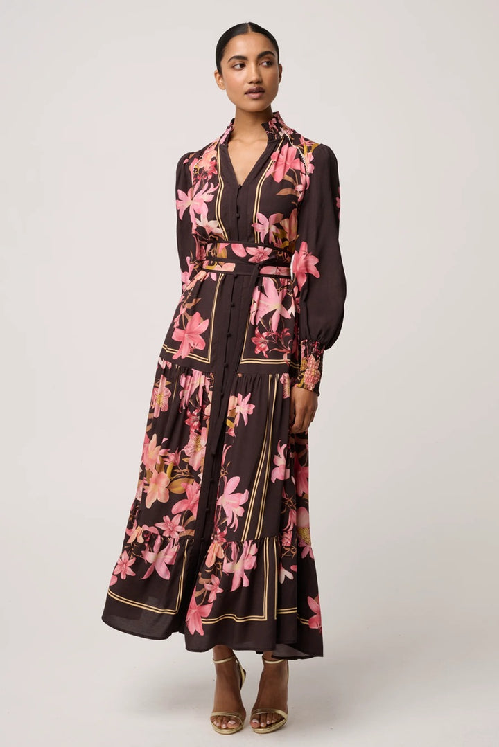 Adine Viscose Blend Printed Maxi Dress | Obsidian Bloom