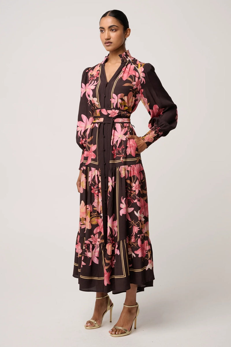 Adine Viscose Blend Printed Maxi Dress | Obsidian Bloom
