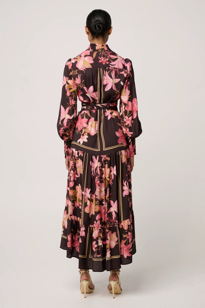 Adine Viscose Blend Printed Maxi Dress | Obsidian Bloom