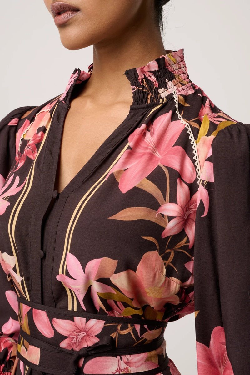 Adine Viscose Blend Printed Maxi Dress | Obsidian Bloom