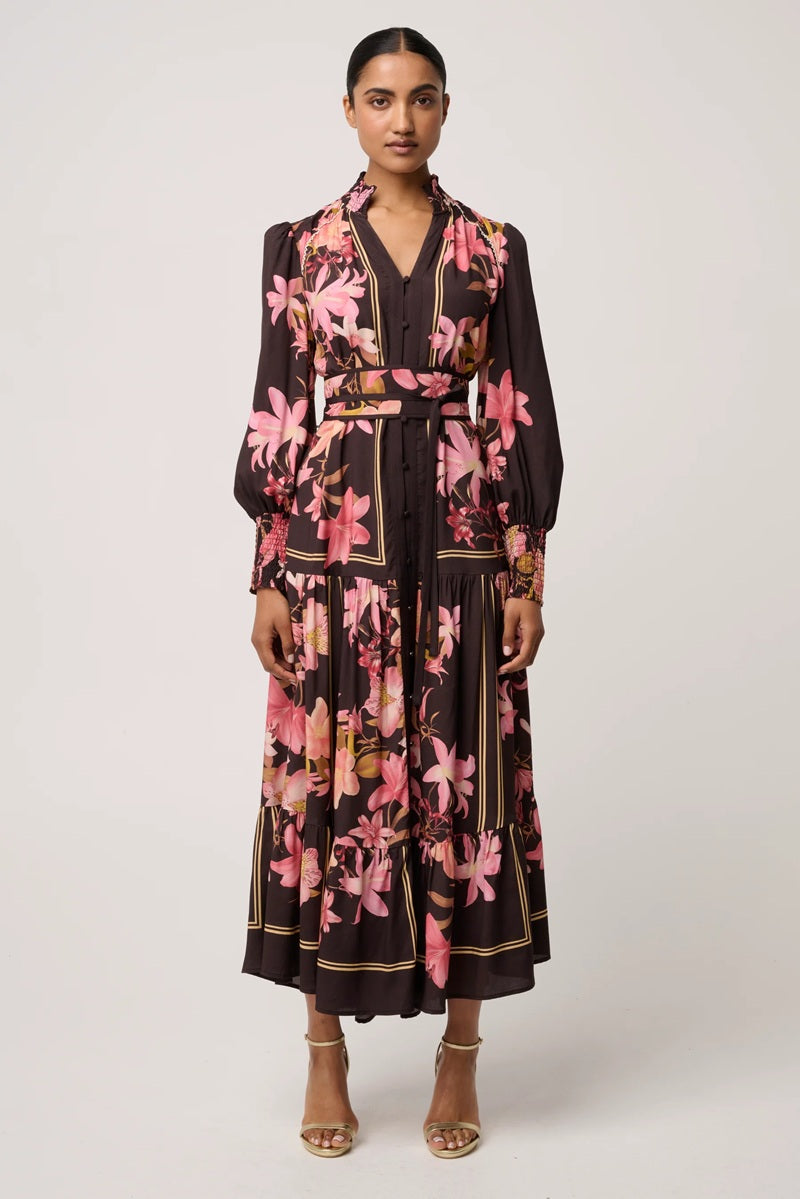 Adine Viscose Blend Printed Maxi Dress | Obsidian Bloom