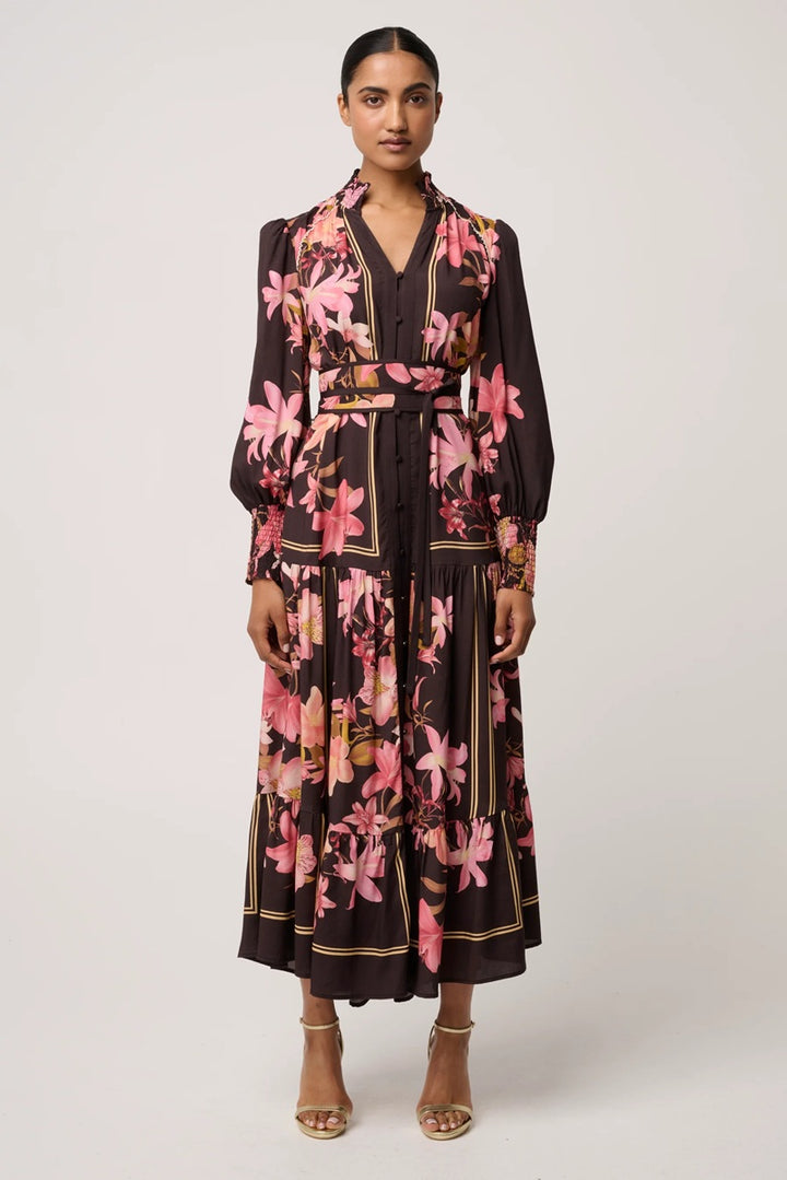 Adine Viscose Blend Printed Maxi Dress | Obsidian Bloom