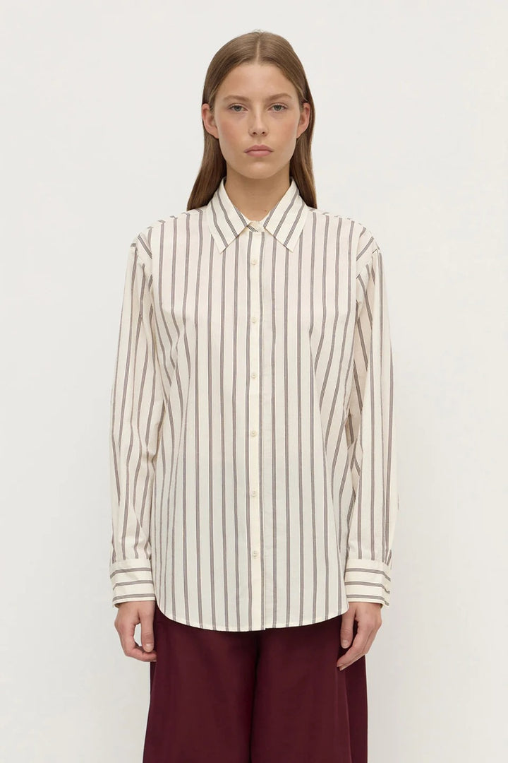 Amaro Italian Stripe Long Sleeve Shirt | Merlot & White