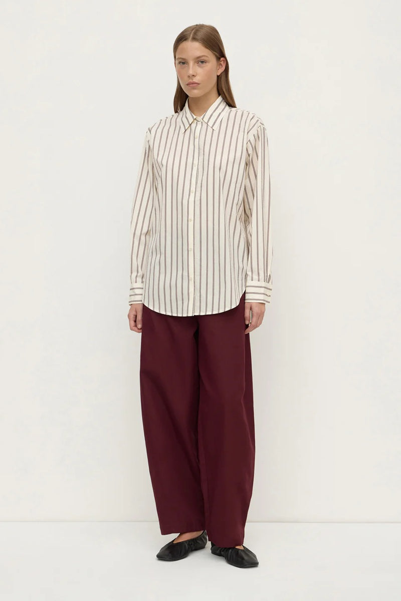 Amaro Italian Stripe Long Sleeve Shirt | Merlot & White