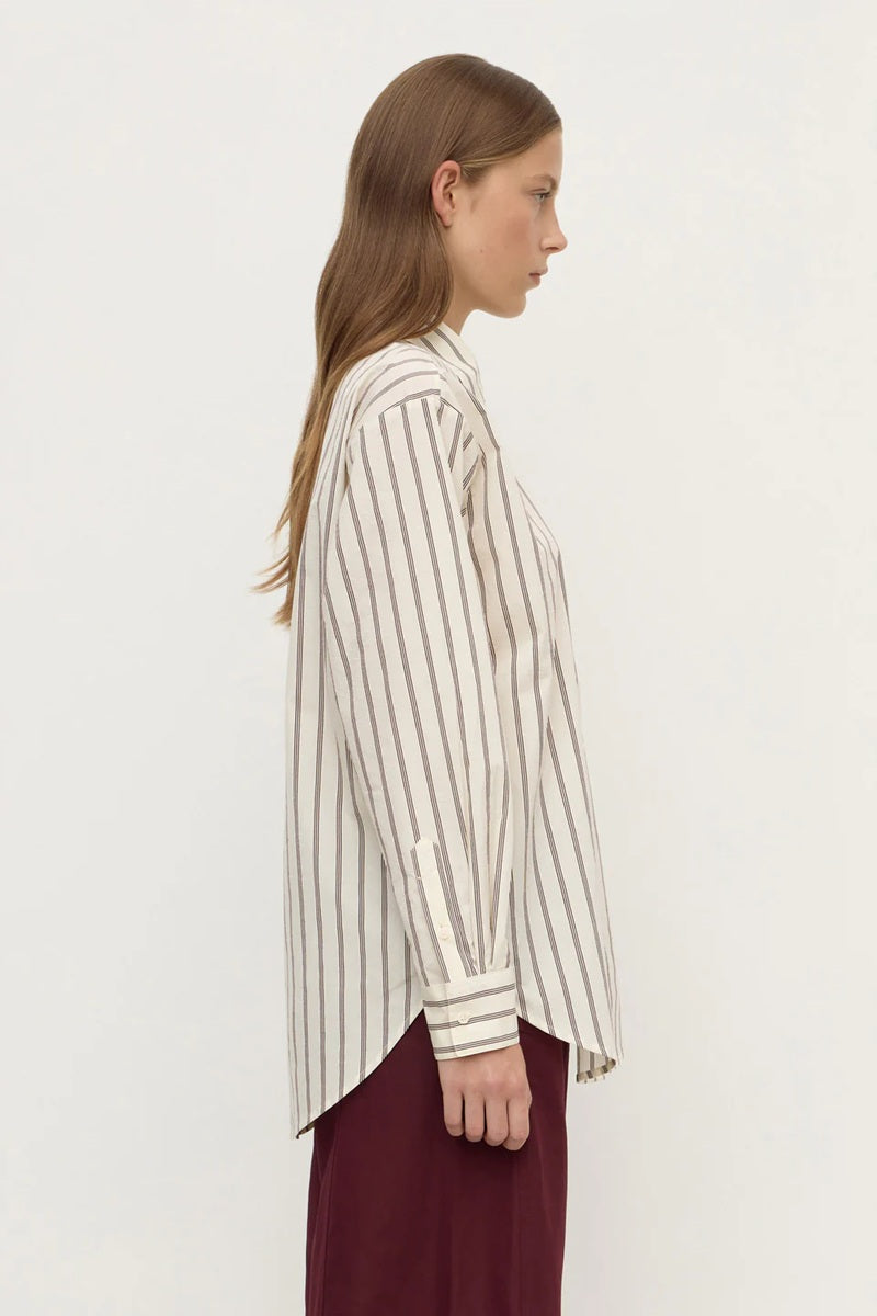 Amaro Italian Stripe Long Sleeve Shirt | Merlot & White