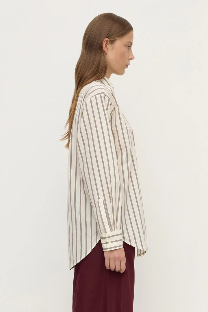 Amaro Italian Stripe Long Sleeve Shirt | Merlot & White