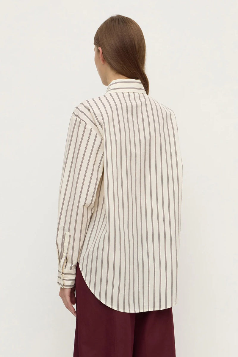Amaro Italian Stripe Long Sleeve Shirt | Merlot & White