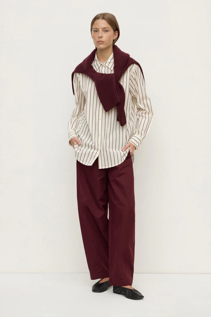Amaro Italian Stripe Long Sleeve Shirt | Merlot & White