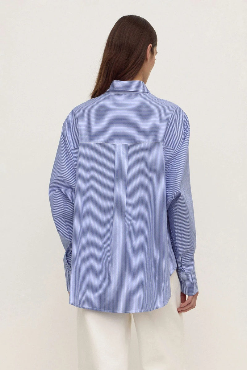 Ava Stripe Cotton Poplin Long Sleeve Shirt | Navy Stripe