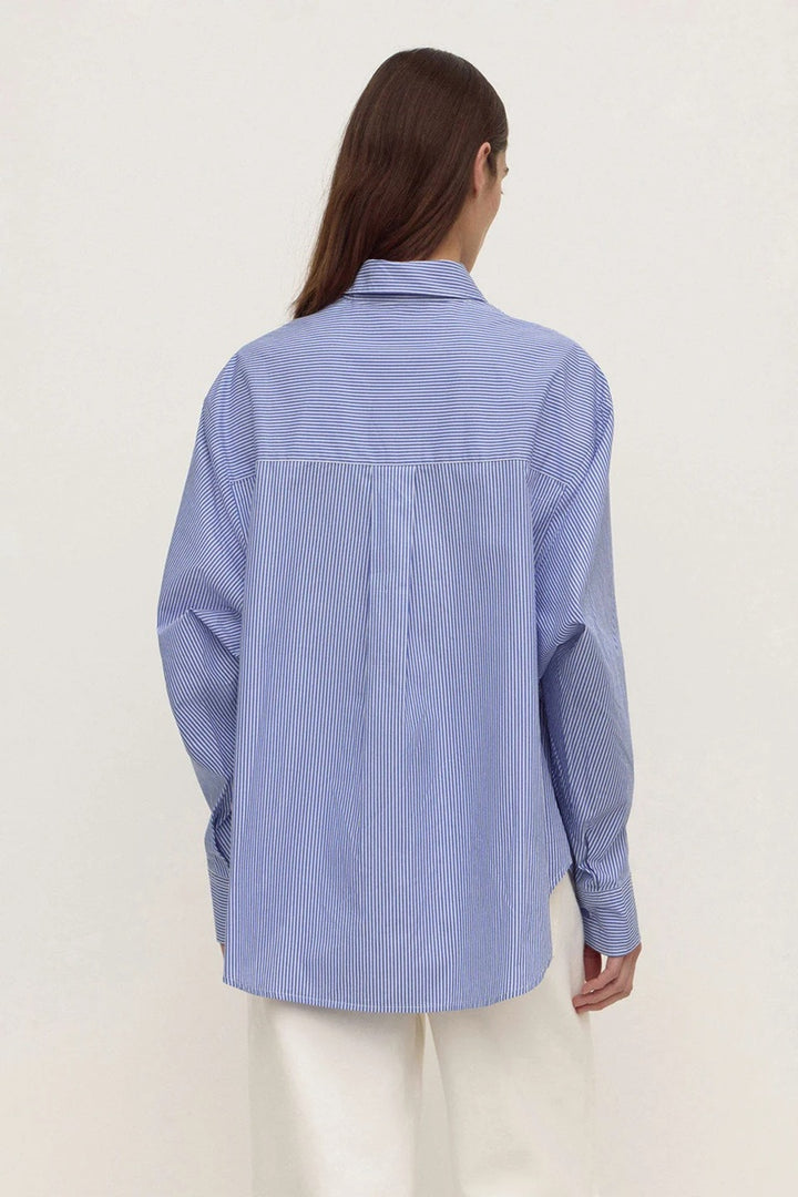 Ava Stripe Cotton Poplin Long Sleeve Shirt | Navy Stripe