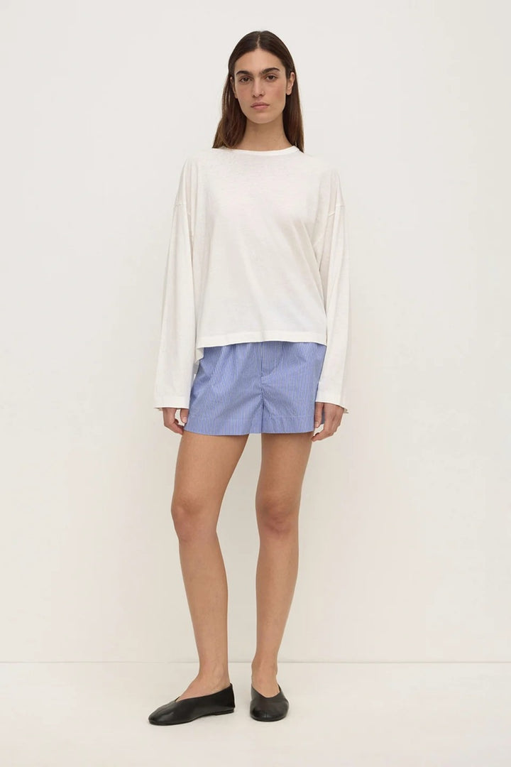 Ava Stripe Cotton Poplin Short | Navy Stripe