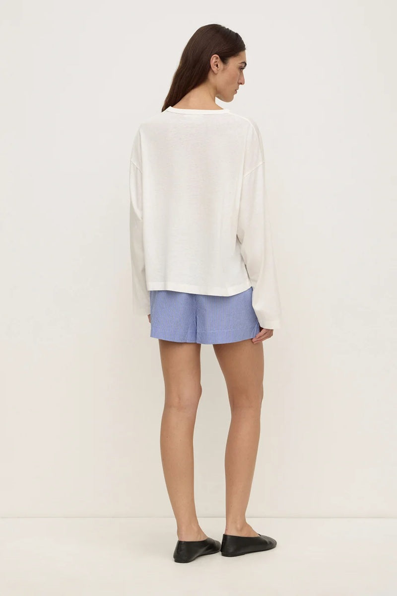 Ava Stripe Cotton Poplin Short | Navy Stripe