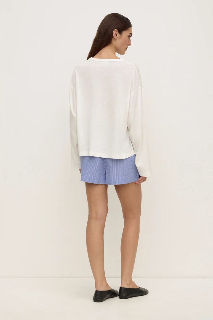 Ava Stripe Cotton Poplin Short | Navy Stripe