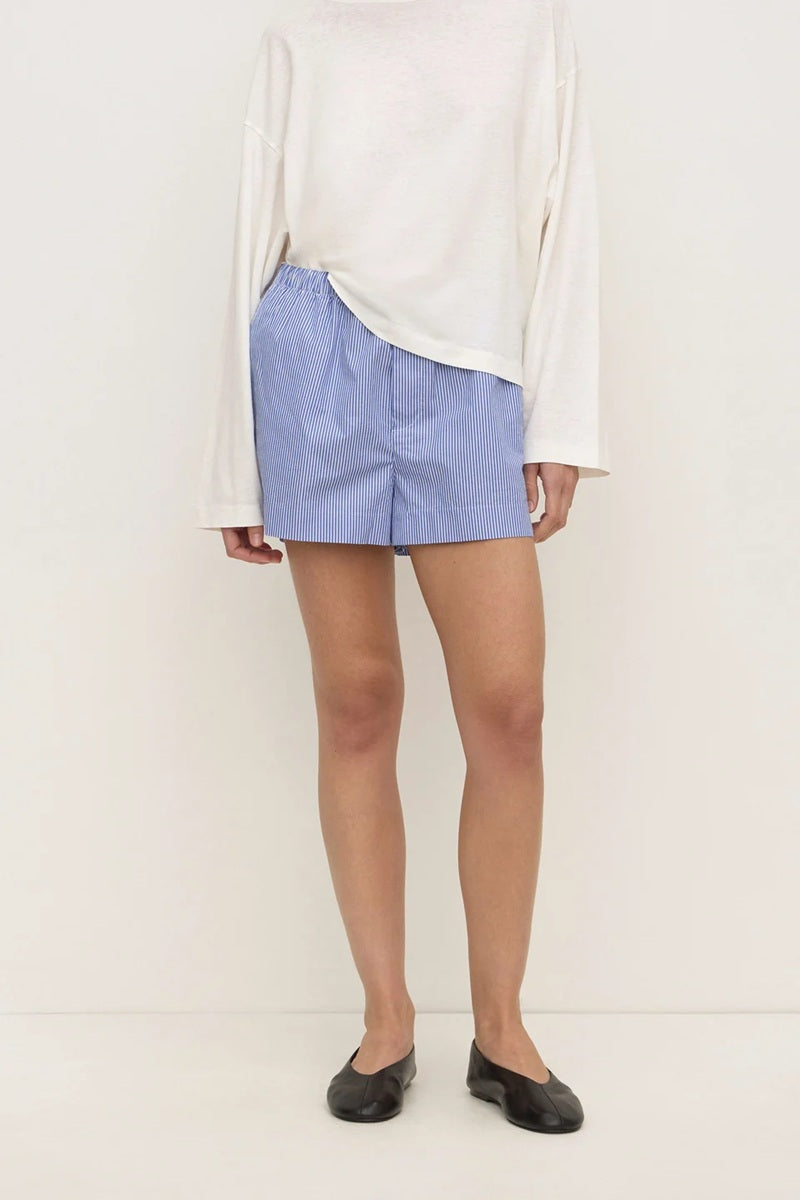 Ava Stripe Cotton Poplin Short | Navy Stripe