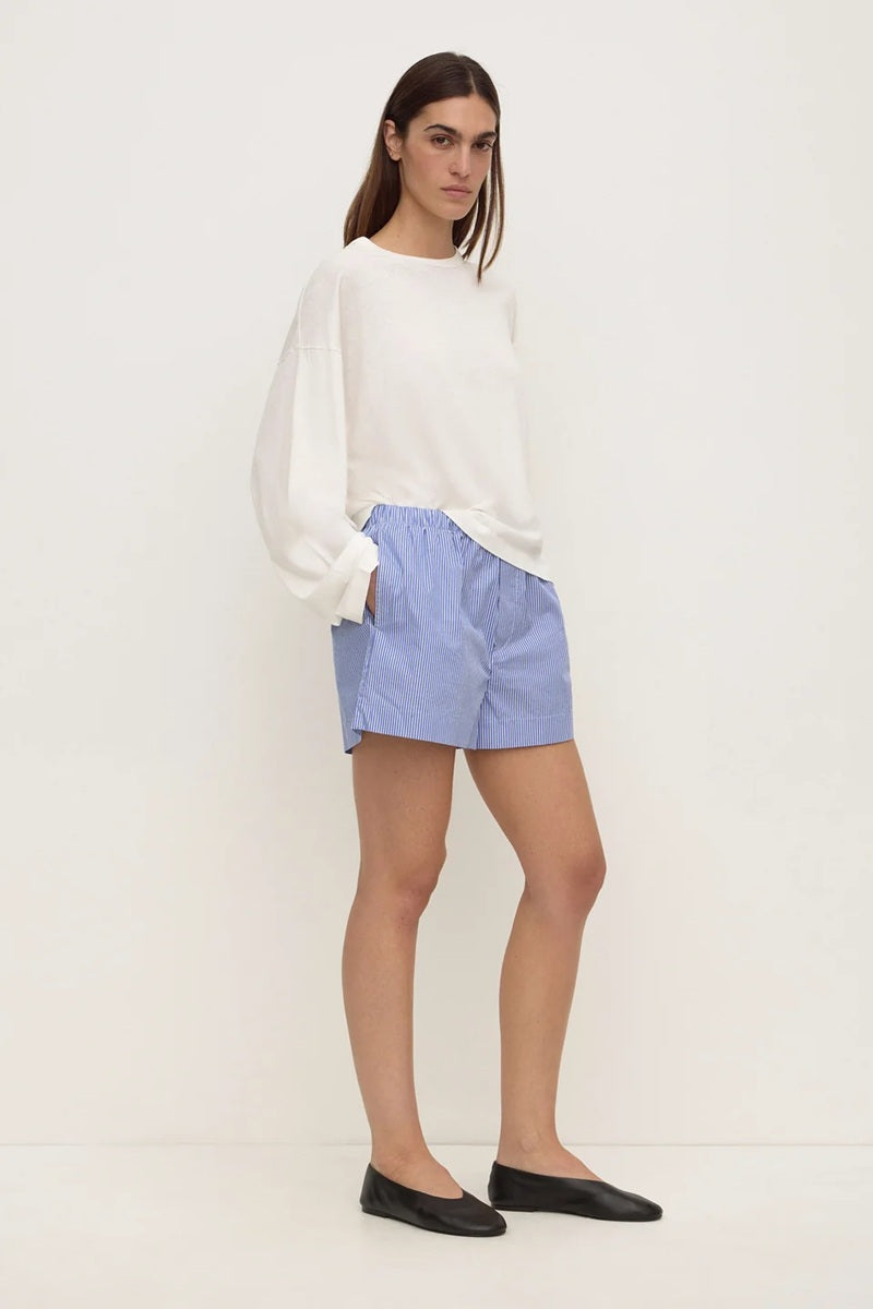 Ava Stripe Cotton Poplin Short | Navy Stripe