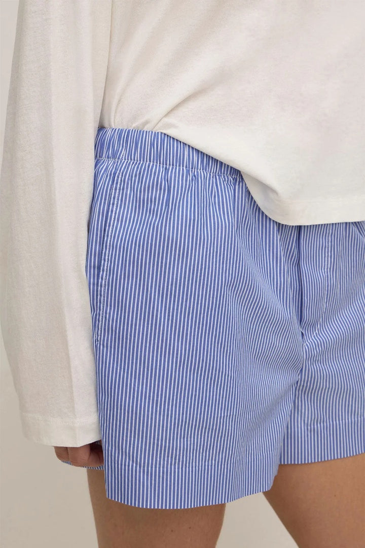 Ava Stripe Cotton Poplin Short | Navy Stripe