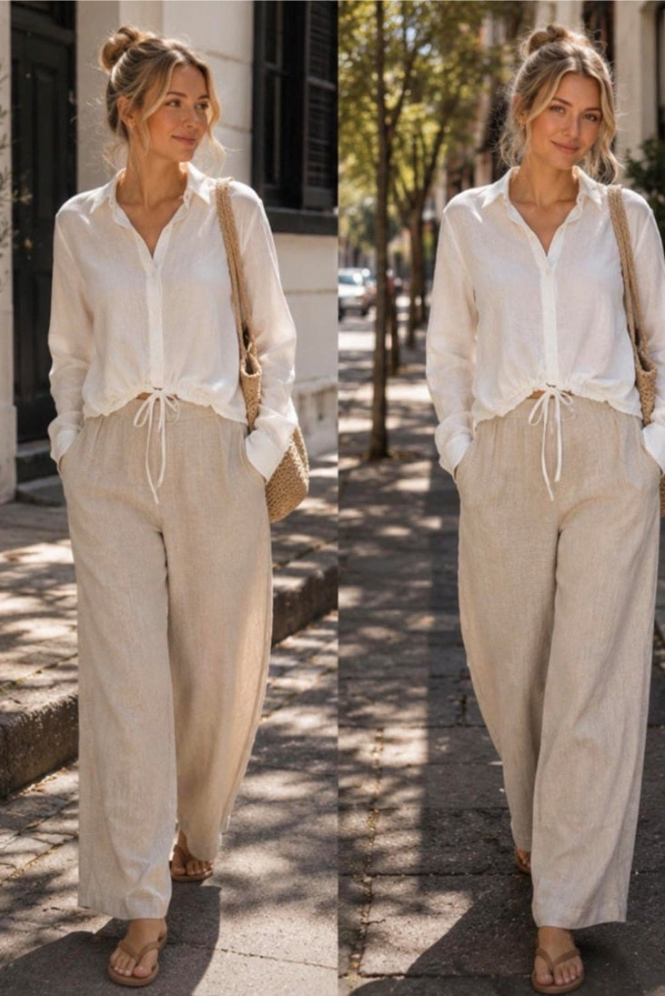 Barrel Leg Linen Pants | Natural