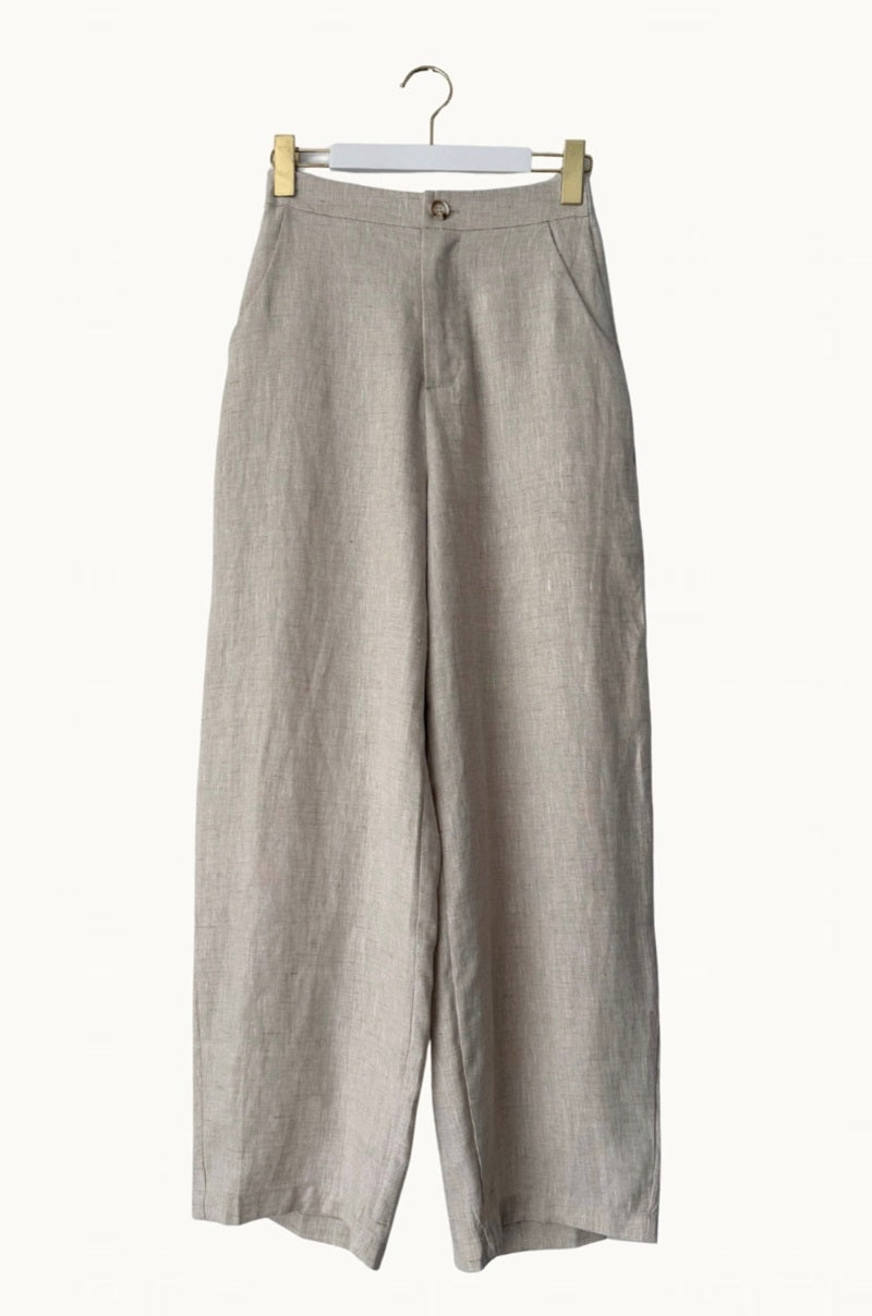 Barrel Leg Linen Pants | Natural