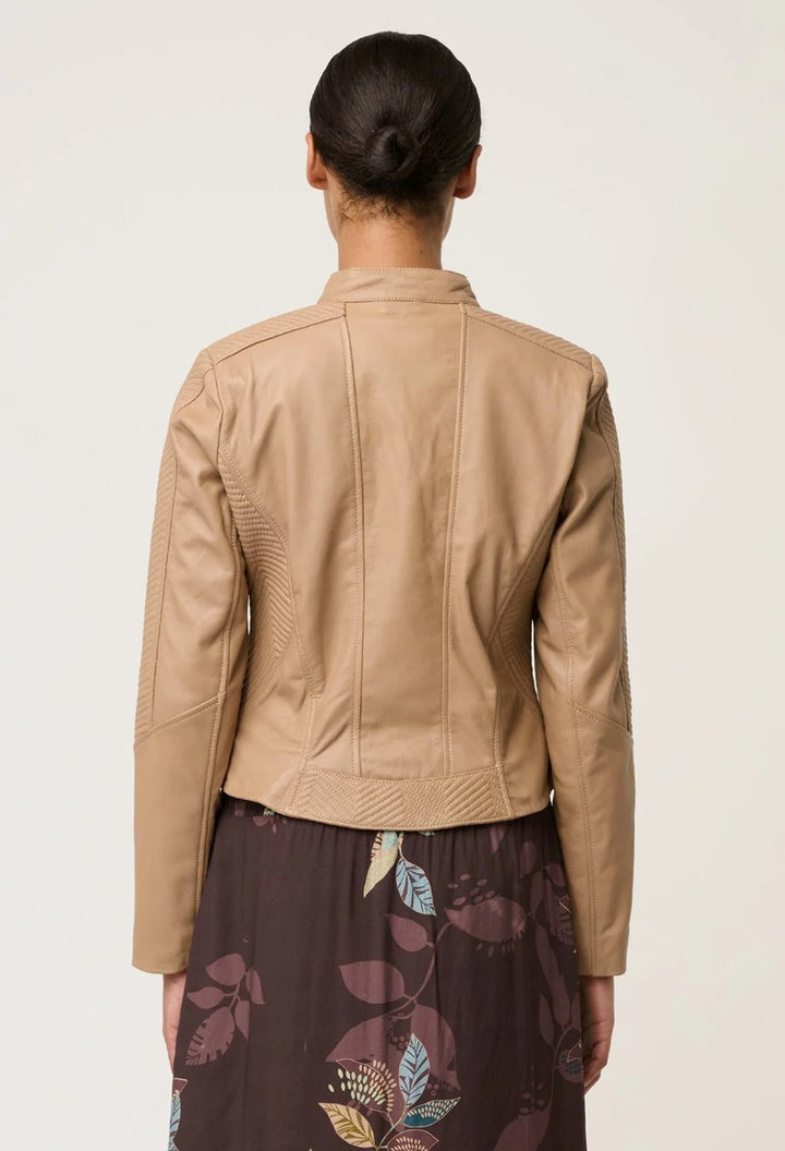 Blaire Leather Herringbone Stitch Detail Jacket | Wheat