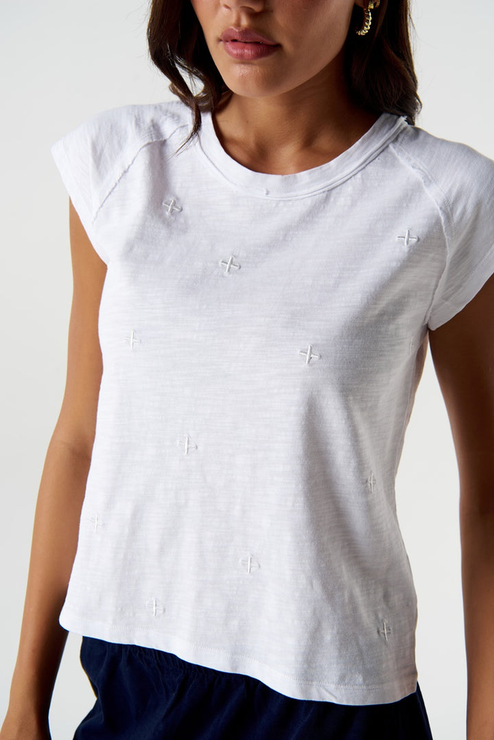Tonal Cross Cap Sleeve Tee White | C13010-57