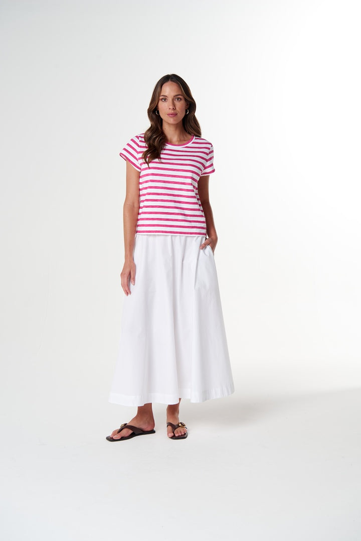 The Straight Cut Basic Tee White & Carmine Rose | C1378-26