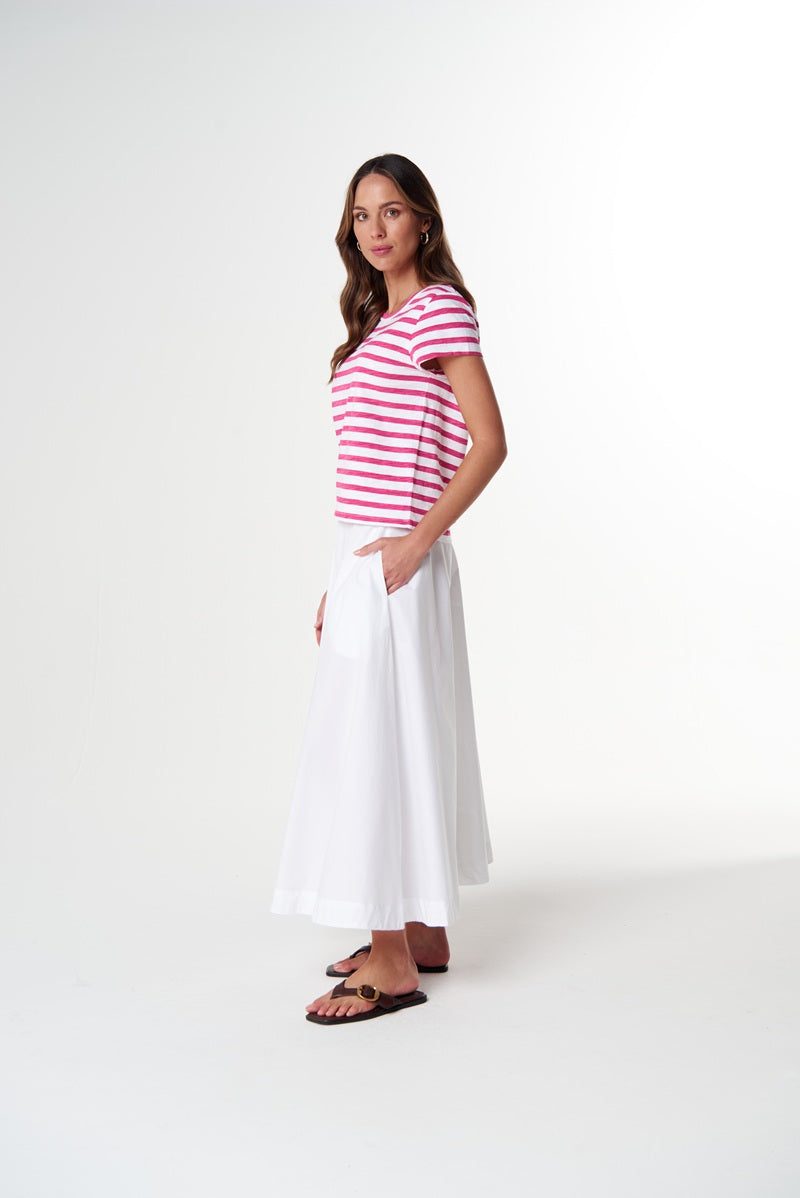 The Straight Cut Basic Tee White & Carmine Rose | C1378-26
