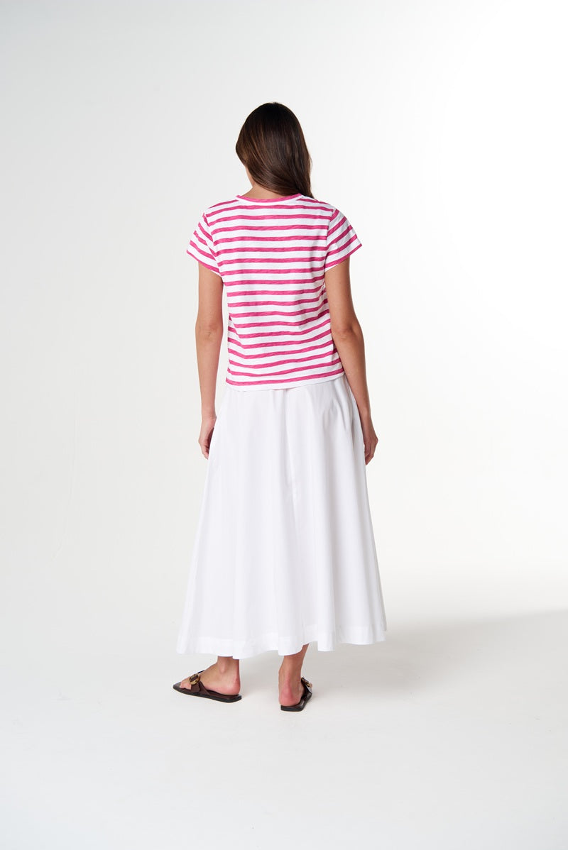 The Straight Cut Basic Tee White & Carmine Rose | C1378-26