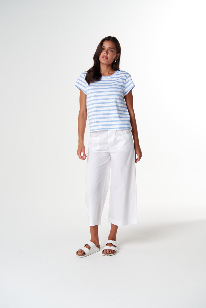 The Straight Cut Basic Tee White & Skyway Blue | C1378-26