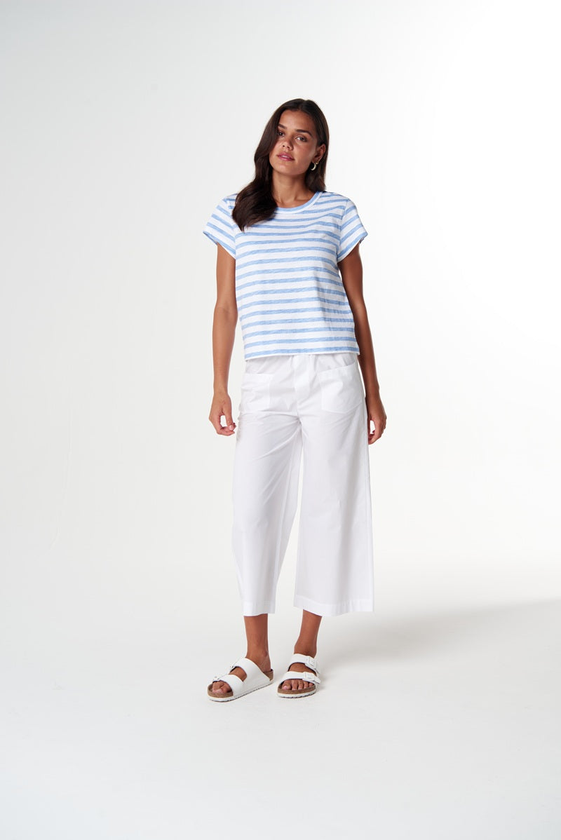 The Straight Cut Basic Tee White & Skyway Blue | C1378-26