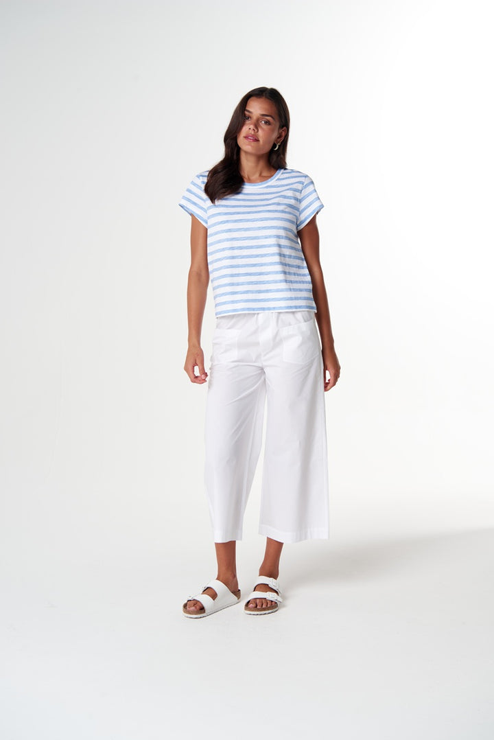 The Straight Cut Basic Tee White & Skyway Blue | C1378-26