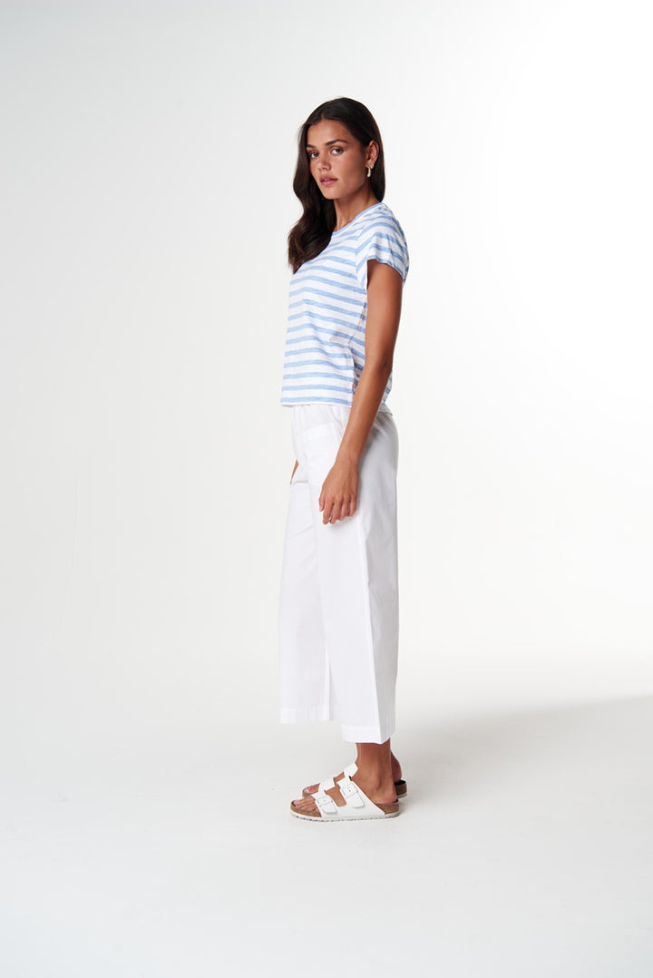 The Straight Cut Basic Tee White & Skyway Blue | C1378-26