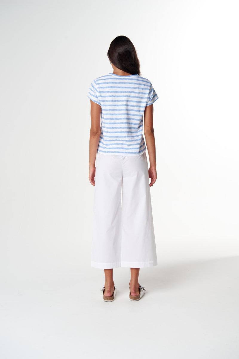 The Straight Cut Basic Tee White & Skyway Blue | C1378-26
