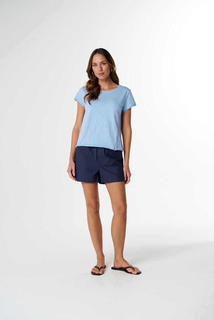 Front Split Tee Skyway Blue| C1384