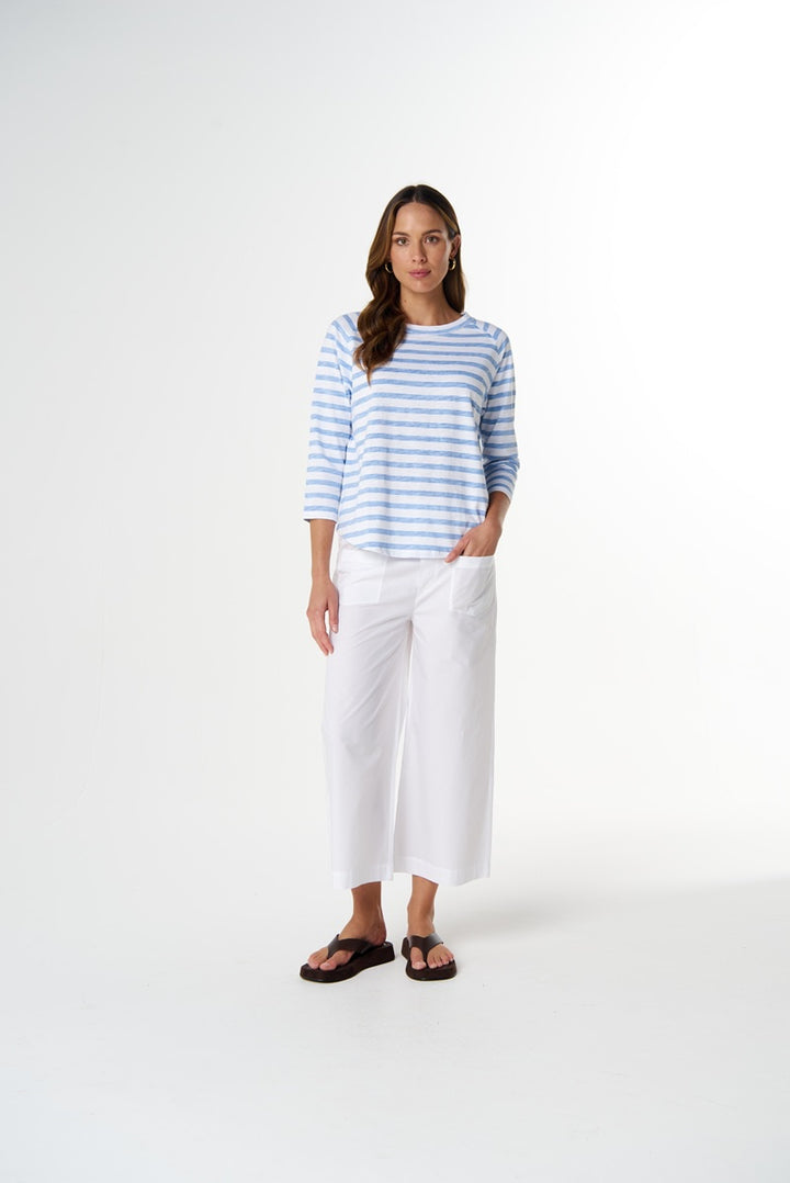 Repeat Offender 3/4 Sleeve Tee | White & Sky Blue Stripe C1387