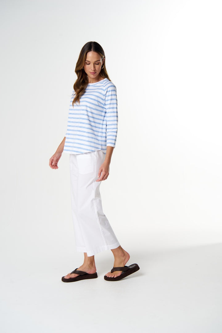 Repeat Offender 3/4 Sleeve Tee | White & Sky Blue Stripe C1387